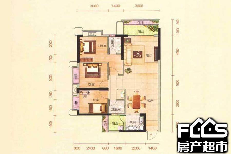 宏丰新城3室2厅2卫/103.0㎡图户型详情页