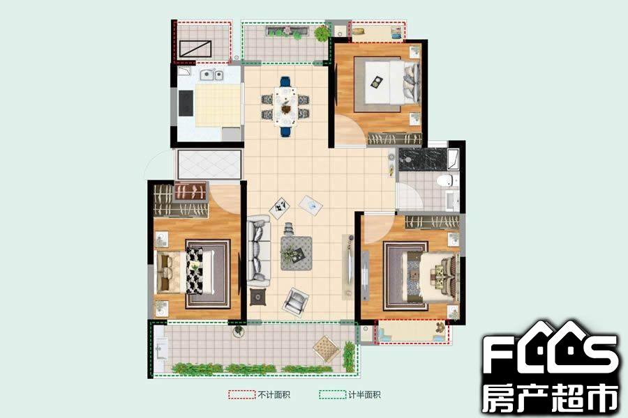 国城璟府国城璟府3室2厅1卫1280㎡户型图户型约128平方自由分割户型图