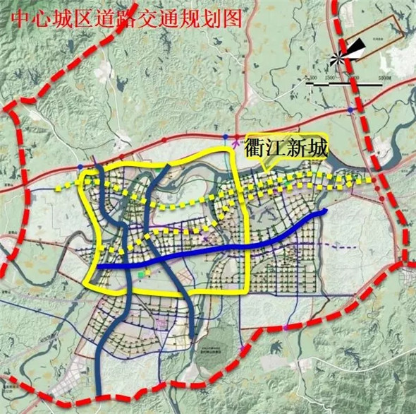 衢江城区规划以东依大排渠道,西临乌溪江,南以浙赣铁路防护绿地为界